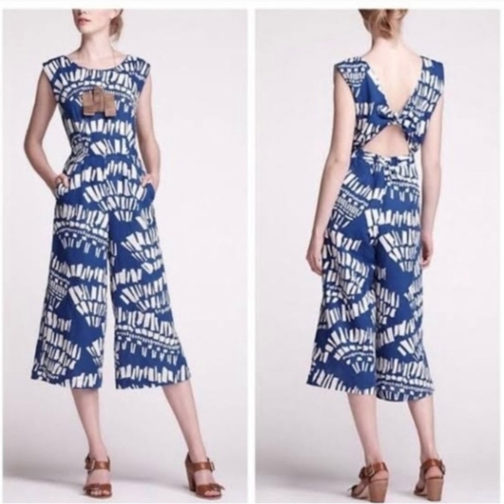 Linen / cotton tie back wide leg jumpsuit